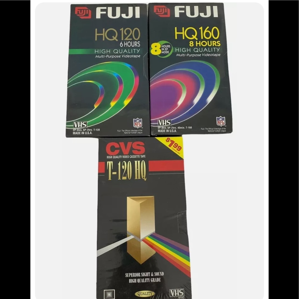 NEW SEALED Vintage Fugi HQ 160 & 120 CVS HQ 120 Blank VHS Cassette Tapes 3 Tapes